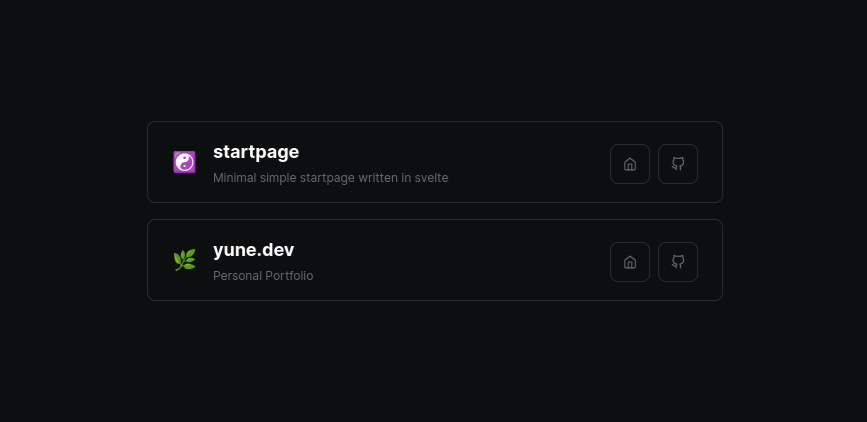 Screenshot of the projects page